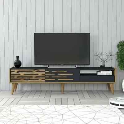 Produktbild von Dmora TV-Schrank Alnilam 180x45x35 cm Schwarz 1 Regal 3 Türen