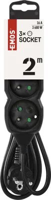EMOS Prodlužovací kabel 2 m / 3 zásuvky / černý / PVC / 1 mm2, PC0312