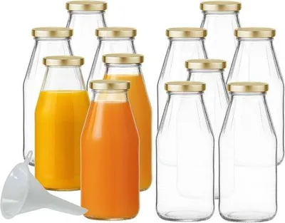 Produktbild von 12 x Glasflaschen 500 ml mit Schraubverschluss und Trichter