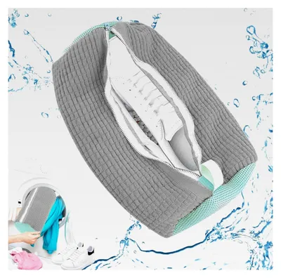 Produktbild von Schuhwaschbeutel für Waschmaschine, wiederverwendbarer Schuhwäschebeutel mit Reißverschluss, Schuhbeutel für Waschmaschinen und Trockner (Grau)