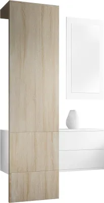 Produktbild von Vladon Garderobe Carlton Set 2,  Germany, Garderobenset bestehend aus 1 Garderobenpaneel, 1 Schubkastenschrank und 1 Wandspiegel, Weiß matt/Eiche sägerau (105 x 193 x 35 cm)