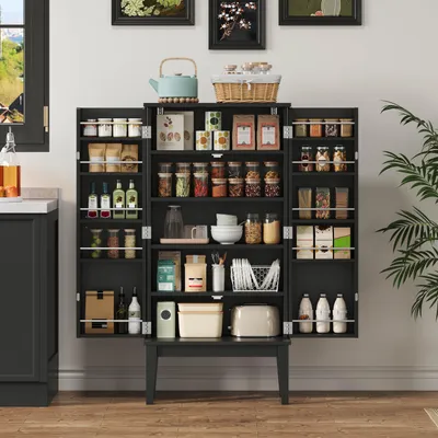 Image de OKWISH Buffet 2 Portes et Étagères - Meuble de Rangement Moderne pour Cuisine et Salon, Noir120x59x30 cm