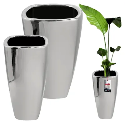 Produktbild von ® 2er Set Keramik Blumentopf 28,5 x 56 cm / 36,5 x 59 cm Silber Blumen Übertopf Blumentöpfe Keramik Blumentopf Keramik Blumenübertopf Keramik Übertöpfe für Zimmerpflanzen Übertopf