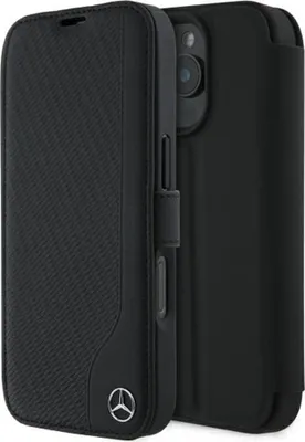 Zdjęcie produktu dla Etui Mercedes Leather Wood Imitation do iPhone 16 Pro czarny