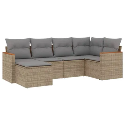 Produktbild von 6-tlg. Garten-Sofagarnitur mit Kissen Beige Poly Rattan