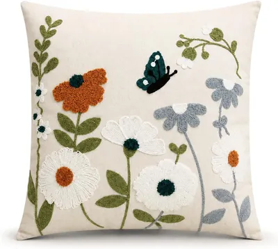 Produktbild von Kissenbezug mit Blumenstickerei, 45x45 cm, für Wohnzimmer