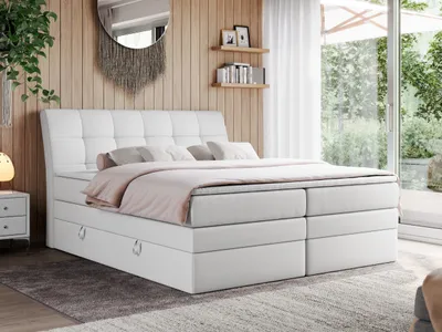 Produktbild von Boxspringbett Polsterbett mit Bettkästen Multipcket Matratze Doppelbett Kopfteil - GOLD 10 KING - 160x200cm - Weiß Kunstleder - H3