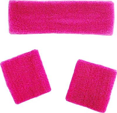 Produktbild von Oblique Unique Stirnband + Schweißband Set Neon Pink 3-teilig 80er Jahre 80s Karneval Fasching Motto Party pink