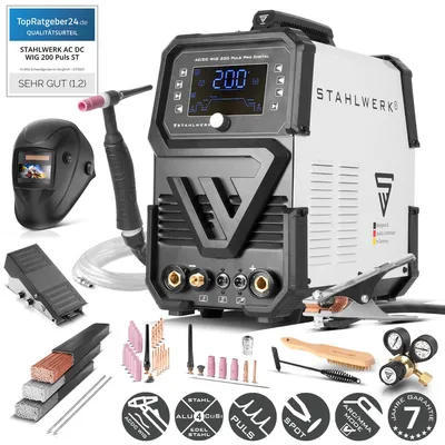Produktbild von STAHLWERK Schutzgasschweißgerät AC/DC WIG 200 Puls Pro Digital – Vollausstattung – Kombi-Inverter mit 200 A, MMA-Funktion, Puls/Spot, Alu & Dünnblech, KI-generiertes Bild