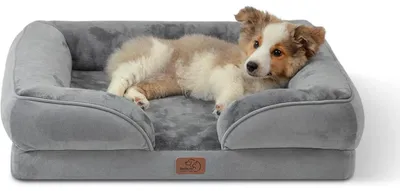 Image de Lit orthopédique pour chien, 71x58 cm, gris, avec bordure haute et base antidérapante