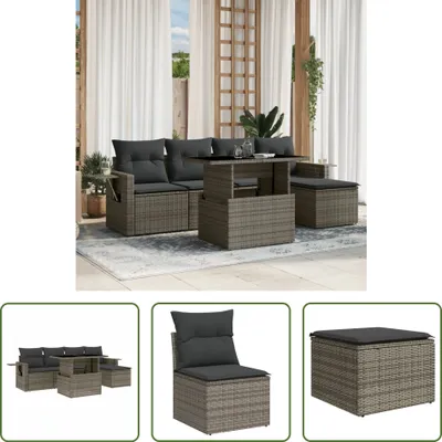 Produktbild von The Living Store 6-tlg. Garten-Sofagarnitur mit Kissen Grau Poly Rattan
