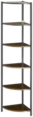 Produktbild von Modernes Eckregal mit 6 Ablagen aus Metall und MDF, 34 x 34 x 166 cm, Braun und Schwarz
