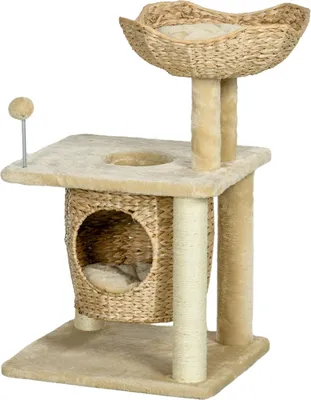 Produktbild von Katzen Kratzbaum Klein, 74 cm Katzenbaum mit Katzenhöhle, Spielball, Indoor Kletterturm mit Bett, Kratzmöbel für Katzen bis 5 kg, Beige