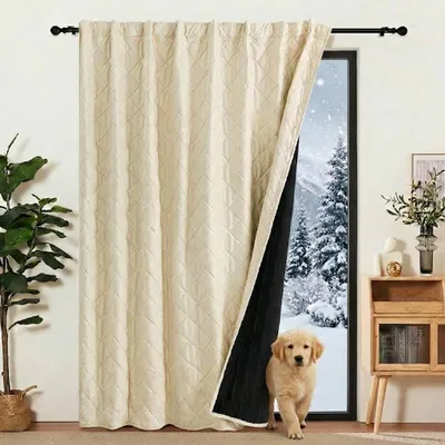 Produktbild von Raumteiler Thermovorhang Kälteschutz Kräuselband - 254 x 213 cm Samt Isoliervorhang Türvorhang Blickdicht Wohnzimmer Schlafzimmer - Beige