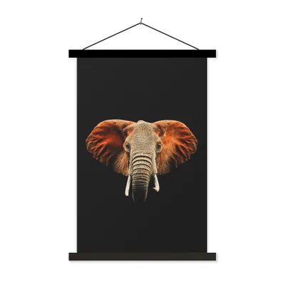 Produktbild von MuchoWow® Textilposter Elefant - Schwarz - Kopf 60x90 cm mit schwarzem Rahmen - Poster Wohnzimmer