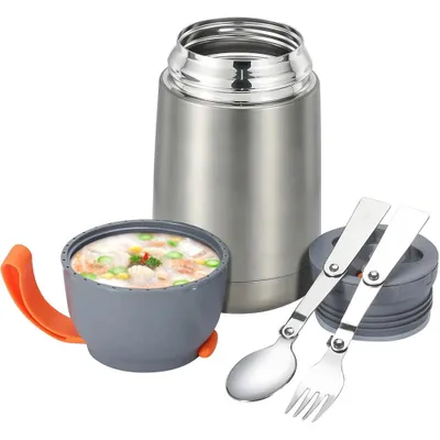Image de Récipient isotherme 650 ml, récipient isotherme en acier inoxydable, récipient pour aliments, récipient pour repas, récipient pour garder les aliments au chaud, boîte à lunch isotherme avec couverts, étanche