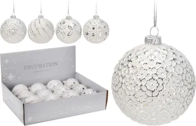 Productafbeelding van 3 stuks! Kerstbal glas 8 cm wit zilver Nampook