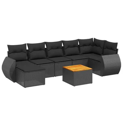 Produktbild von vidaXL 8-tlg. Garten-Sofagarnitur mit Kissen Schwarz Poly Rattan