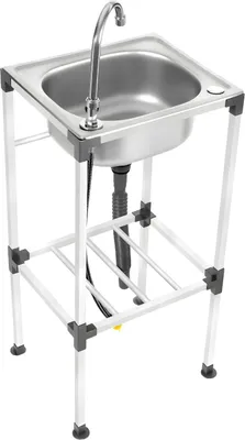 Produktbild von Freistehendes Spülbecken - Edelstahl Nutzwaschbecken mit Armatur - Einzelbecken für Küche, Waschküche und Garage - 38x33x83 cm - Silber