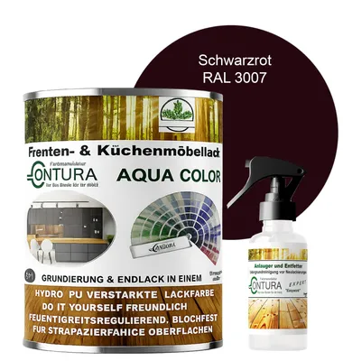 Produktbild von 750ml. + Anlauger - Contura Küchenmöbellack RAL Möbellack SEIDENMATT SET Möbelfarbe Holzlack Buntlack Küchenlack - RAL 3007 Schwarzrot
