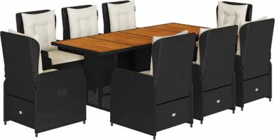 Produktbild von vidaXL 9-tlg. Garten-Essgruppe mit Kissen Schwarz Poly Rattan