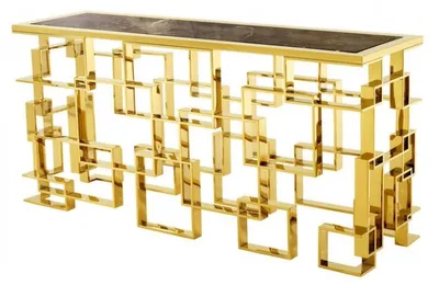 Zdjęcie produktu dla Casa Padrino Art Deco luksusowa konsola stal nierdzewna / złote wykończenie z marmurowym blatem 150 x 60 x h. 77 cm - konsola - konsola sekretarska - stolik telefoniczny - meble hotelowe