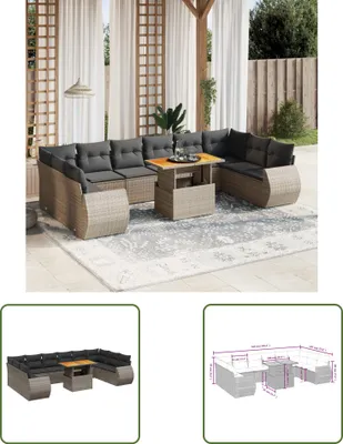 Produktbild von The Living Store 11-tlg. Garten-Sofagarnitur mit Kissen Grau Poly Rattan