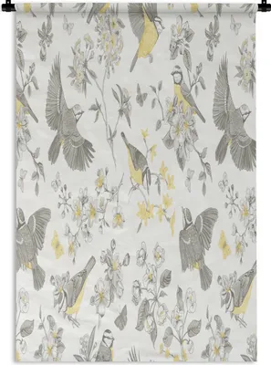 Produktbild von MuchoWow® Wandteppich Wandbehang Blumen - Vogel - Blätter 90x135 cm Tapisserie Dekoration Wandtuch - Baumwolle - Wandskulptur