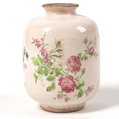 Produktbild von Handbemalter Keramischer Vase - Blumenvasen - Porzellanvase - Craquelé Glasur - 14 cm - Elegante Dekoration