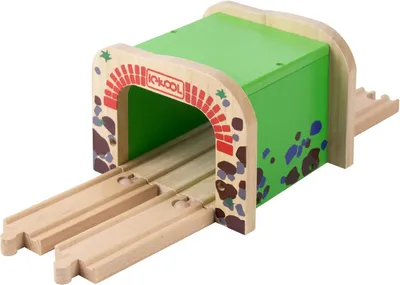 Productafbeelding van Houten treinbaan met dubbelspoor en tunnel, veilig, geschikt voor kinderen vanaf 3 jaar, speelgoedaccessoires voor kinderen