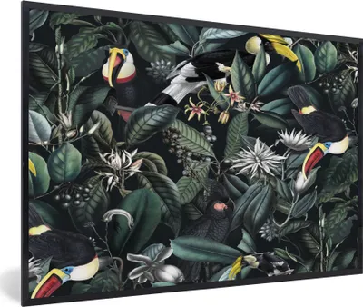 Produktbild von MuchoWow® MuchoWow® Gerahmtes Poster Blumen - Tukan - Blätter 90x60 cm - Poster mit zchwarzem Bilderrahmen - Fotorahmen - Foto-Plakat