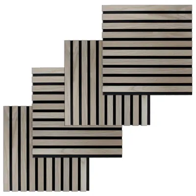 Produktbild von PROVISTON Akustik 3D Wandpaneele 4er Set 400 x 400 x 21 mm Furnierte MDF Holzlamellen in der Farbe Walnuss Filz-Untergrund als Trägermaterial