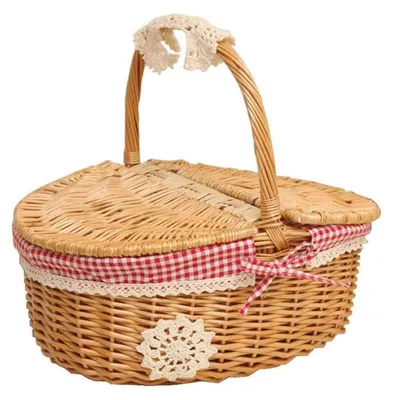 Produktbild von Handgefertigter Picknickkorb aus Weidengeflecht mit Deckel und Tragegriff