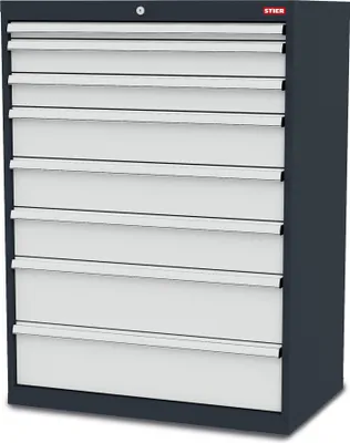 Zdjęcie produktu dla Szafka z 8 szufladami STIER, szer. x gł. x wys. 900 x 575 x 1220 mm, całkowita nośność 1000 kg, wysokość frontów od 50 do 200 mm