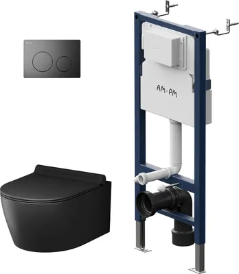 Produktbild von AM.PM Wand-WC spülrandlos Set Schwarz mit Vorwandelement Komplettset Unterputz Spülkasten FlashClean Unterputzspülkasten Schüssel Drückerplatte