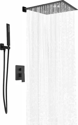 Zdjęcie produktu dla Podtynkowy system prysznicowy - Montaż ścienny - Deszczownica 40×40 cm - Dwuuchwytowa bateria - Mosiężny rdzeń zaworu - Przyłącze G1/2 - Wąż prysznicowy 1,5 m - Czarny