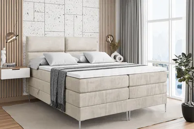 Produktbild von ALTDECOR Boxspringbett mit Silber Füßen, Matratze und Lattenrost, Topper, Polsterbett mit Bettkasten, Bett mit Stauraum H3- und H4- Matratze, Doppelbett -BOXI3-FS KING-140x200 - Beige Monolith