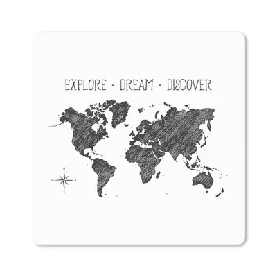 Produktbild von MuchoWow® Mauspad Mousepad Weltkarte - Kompass - Zitat 30x30 cm - Mousepads - Maus Mat - Pad - Mausunterlage - Gaming