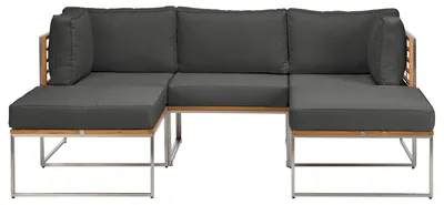 Produktbild von home24 Loungeset - 5-teilig - Webstoff / Teak Massiv
