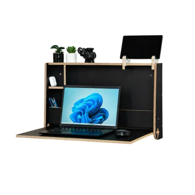 Produktbild von leg&go Wandsekretär mit Stauraum, Wandschreibtisch & Wandklapptisch, Klappschreibtisch für Home Office, 62 x 42 x 10 cm, Schwarz