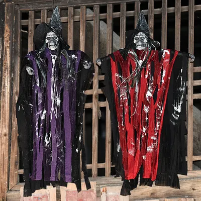 Produktbild von Halloween Stimmenkontrolle Hängender Totenkopf Geist Spukhaus Dekoration Horror Requisiten Halloween Party Anhänger Indoor Outdoor Home Door Bar Decor Violett