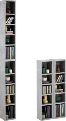 Produktbild von CD DVD Blueray Regal CHART in Betonoptik – Zweiteiliges Medienregal, Aufbewahrung, CD-Ständer mit 10 Fächern für bis zu 160 CDs, 20x187 cm (B x H)