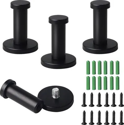 Productafbeelding van Unyqoos® Set van 4 wandhaken, rond, 53 mm, zwart roestvrij staal – Garderobe- en handdoekhaken met bevestigingsmateriaal, draagvermogen 10 kg