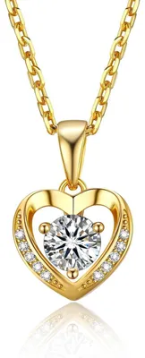 Productafbeelding van Halsketting dames, zilver 925, hartvormige hanger met moissanite (0,5 karaat), rosé gouden coating, 45/50 cm, inclusief cadeauverpakking