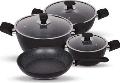 Produktbild von Serenk Excellence Antihaft-Töpfe- und Pfannenset, 7-teiliges Granit-Kochgeschirr-Set mit Induktionsboden, 7,8" - 9,4" - 10,2" - 10,2", Türkiye Made