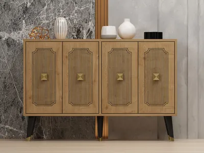 Image de Skye Decor, Desarı - Sapphire Oak, Gold, console, chêne saphir, PANNEAUX DE PARTICULES 100 % MÉLAMINÉS, 120 x 30 x 80 cm