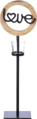 Image de Gilde Teelichtleuchter, Herzmotiv, Aluminium, Mangoholz, naturfarben, VE 2, L. 13 cm, B. 17 cm, H. 53 cm 55338 4063387553381
