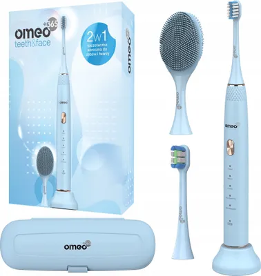 Produktbild von OMEO | Schallzahnbürste +365 Teeth&Face - Blau - 5 Reinigungsprogramme - Inklusive Reiseetui