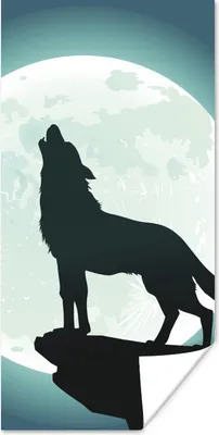 Produktbild von MuchoWow® Poster Wolf - Mond - Stein 60x120 cm - Wandschmuck
