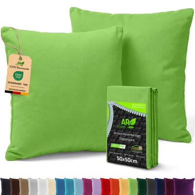 Produktbild von AR Line 2er Pack Jersey Kissenbezüge 50x50 Baumwolle – weich, atmungsaktiv, Kissenhüllen mit Reißverschluss, in Farbe: Apfelgrün